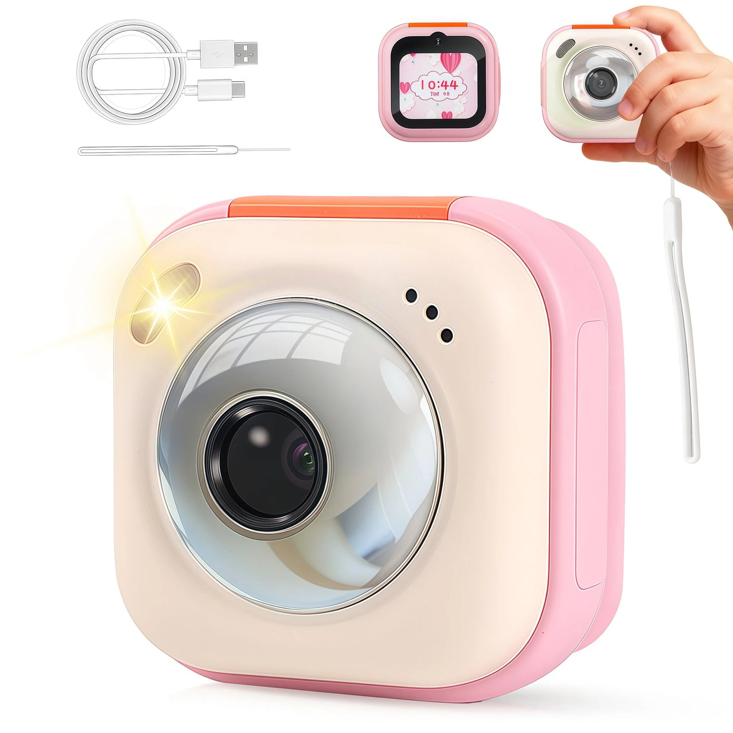 Teblint Mini Kids Camera with Virtual Pet & Learning Apps, 1.8" Touchscreen Kids Digital Camera, Educational Toy with Stories, Games, Christmas Birthday Gift for Boys Girls Age 3-12, Pink