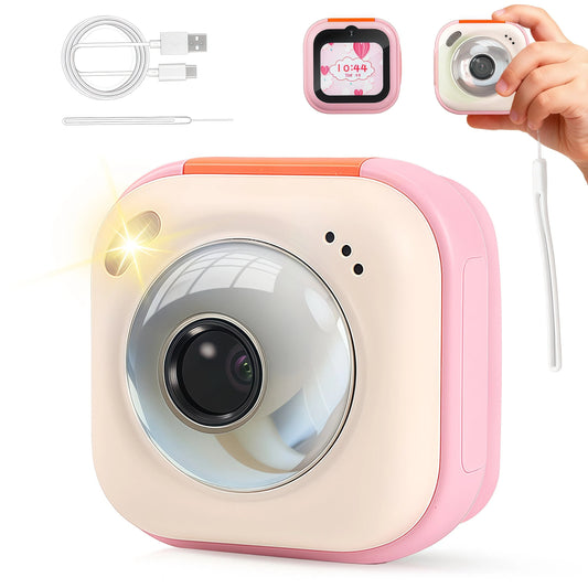 Teblint Mini Kids Camera with Virtual Pet & Learning Apps, 1.8" Touchscreen Kids Digital Camera, Educational Toy with Stories, Games, Christmas Birthday Gift for Boys Girls Age 3-12, Pink