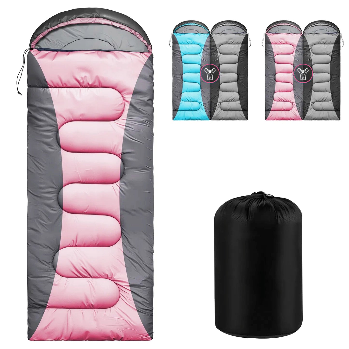 Teblint Camping Sleeping Bag for Adults Kids, 4-Season Cold Weather Sleeping Bag, Waterproof & Compression Sack Included, Camping Essentials Gear Accessories Hiking Sleep Must Haves (Pink)