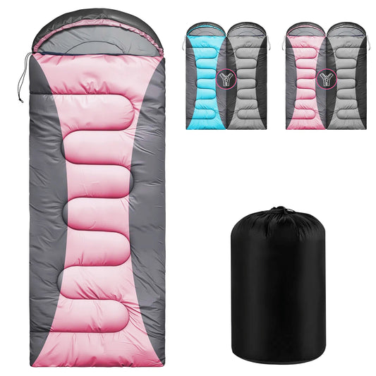 Teblint Camping Sleeping Bag for Adults Kids, 4-Season Cold Weather Sleeping Bag, Waterproof & Compression Sack Included, Camping Essentials Gear Accessories Hiking Sleep Must Haves (Pink)