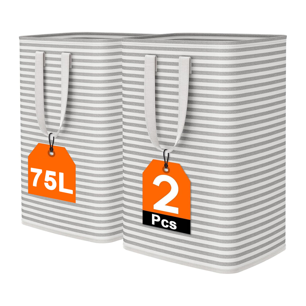 PUCACHI 2 Pack 75L Laundry Hamper Collapsible-Large Laundry Baskets,Freestanding Waterproof Clothes Hamper with Easy Carry Handles in Laundry Room Bedroom Bathroom College Dorm for Adults,Gradient Grey
