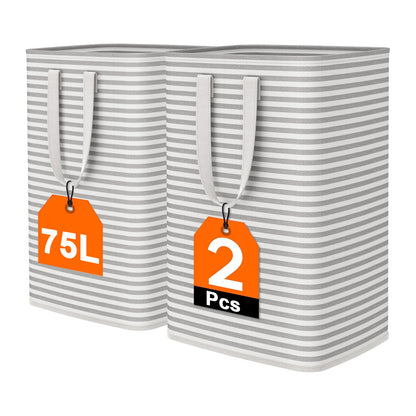 PUCACHI 2 Pack 75L Laundry Hamper Collapsible-Large Laundry Baskets,Freestanding Waterproof Clothes Hamper with Easy Carry Handles in Laundry Room Bedroom Bathroom College Dorm for Adults,Gradient Grey