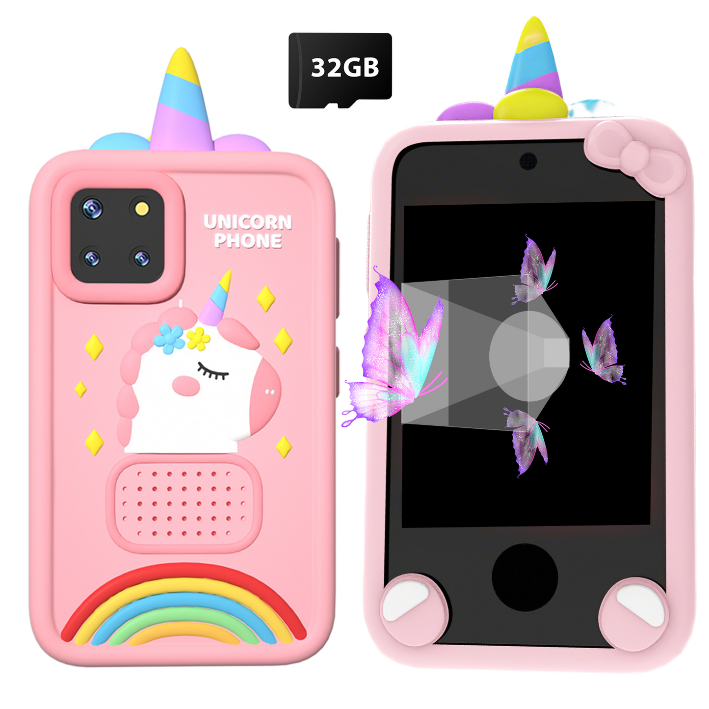 Henotian Kids Smart Phone, 2.8" Touchscreen Play Phone with 32G SD Card, Dual Camera, Puzzle Game, Music Player, Christmas Birthday Gifts for Kids Pink