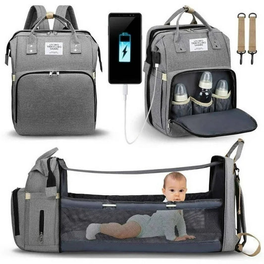 Sevenlady Diaper Bag Backpack, Multifunction Baby Diaper Bag, Baby Bag with Foldable Crib & Insulated Milk Bottle Pocket, Large Capacity Travel Backpack with USB Charging Port