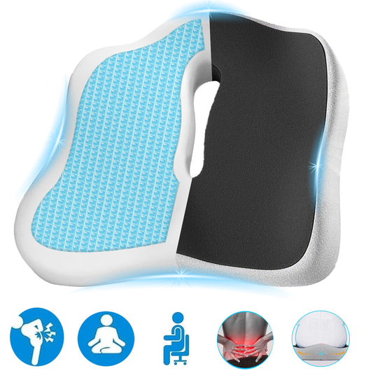 Memory Foam Seat Cushion Cooling Gel Butt Pillow for Sciatica, Tailbone Back Pain Relief, 8-Hour Comfort for Office Chairs, Cars, Wheelchairs Gray
