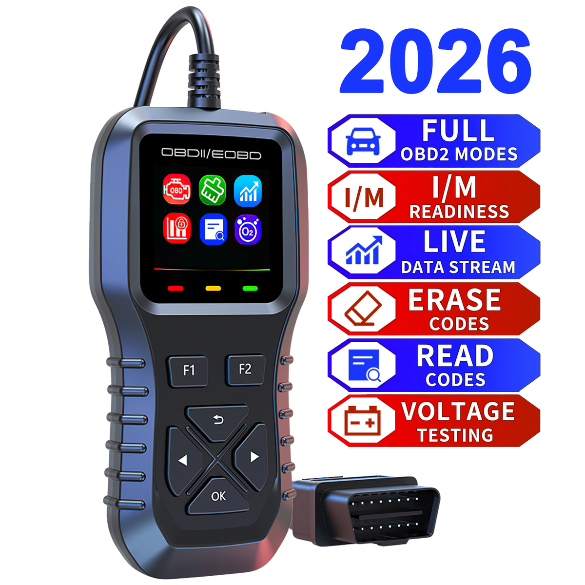 Car OBD2 Scanner,Auto Diagnostic Tool,Car Code Reader for Check Engine Light,Real-Live Data,Freeze Frame with Colorful Screen,Multilingual Plug-and-Play Operationfor All OBDIl & EOBD Vehicles