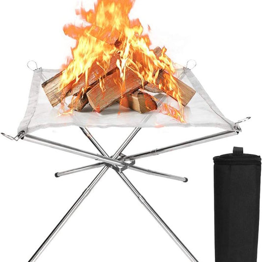 Seven Lady Portable Outdoor Fire Pit 16.3in, Collapsible Camping Fire Pit, Foldable Wood Burning Fireplace, Stainless Steel Mesh Firepit for Camping, Backyard, Patio, Campfire, Garden