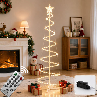 PUCACHI 6Ft Spiral Christmas Tree Light,168LEDs Outdoor Christmas Tree with Star Topper & Stakes,Timer & Dimmable,Christmas Decorations for Porch Patio Garden Holiday(Warm White)