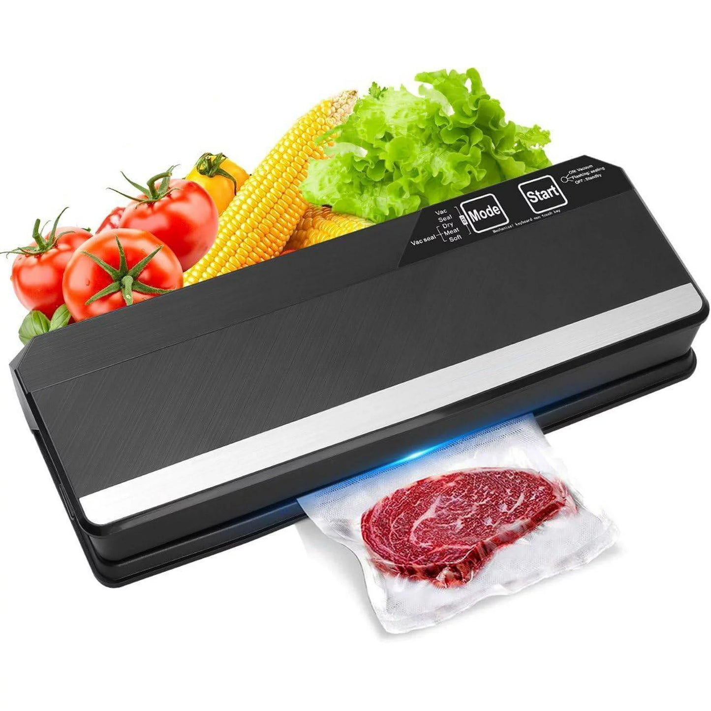 Food Vacuum Sealer, Food Saver Vacuum Machine, with 15pcs Vacuum Seal Bags, Dry & Moist Food Modes, Quick Seal, Easy to Clean, Compact Design