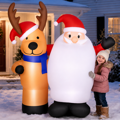 5Ft Christmas Inflatable Decorations, Blowup Santa and Reindeer, Lighted Xmas Inflatable for Yard Front Door Indoor & Outdoor Decor