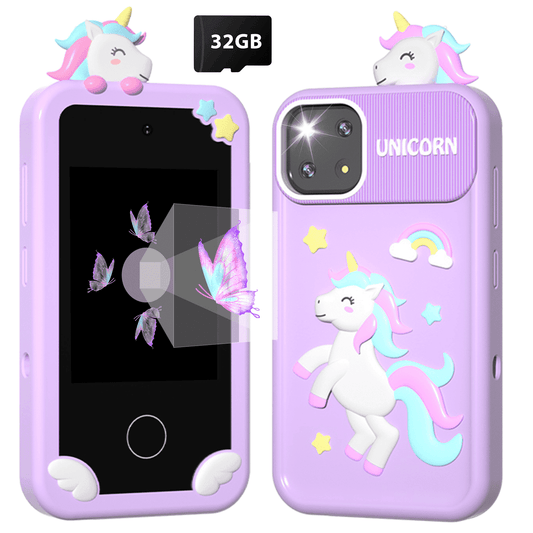 Merryhome Kids Smart Phone for Girls, 2.8" Touchscreen Play Phone with 32G SD Card, Dual Camera, Puzzle Game, Music Player, Christmas Birthday Gifts for Kids Purple