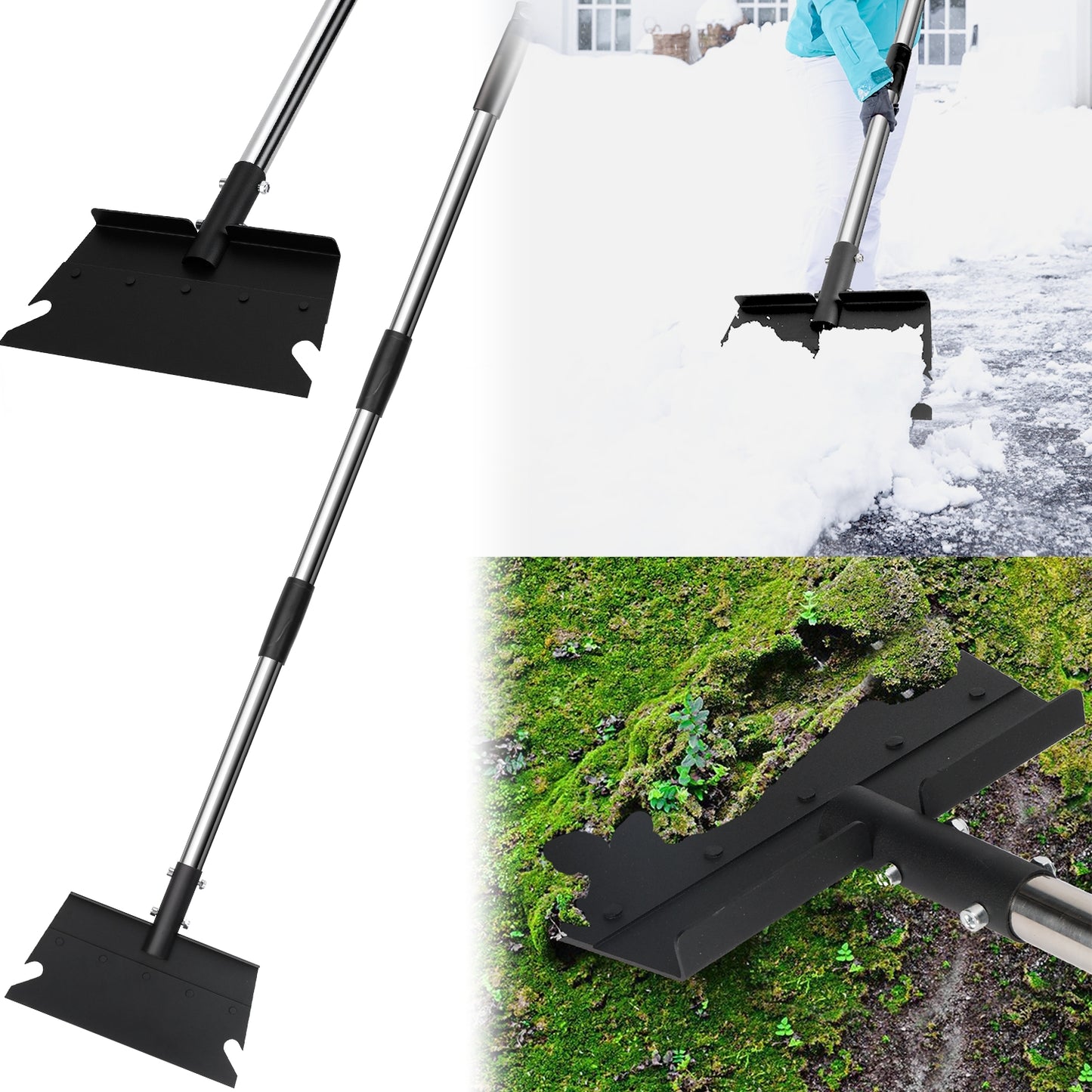 Hoofun Flat Shovel,Snow Shovel, Ice Scraper, 49 Inch Adjustable Handle Heavy Duty Garden Tool Multifunctional Cleaning Shovel, for Lawn Edging, Scraping, Weed and Ice Removal