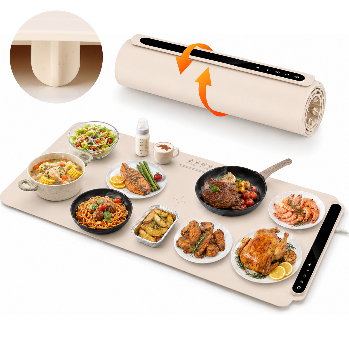 Merryhome 36x16in Food Warming Mat for Countertop,Extra Large Electric Food Warming Tray for Parties Buffet,7 Temp Levels & 6 Hour Timer, Auto Shut-Off,Full-Surface Heating Pad for All Gathering,Beige
