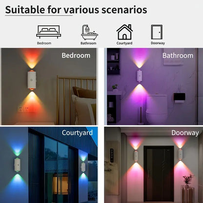PUCACHI 2-Pack Rechargeable LED Night Light with Motion Sensor, RGB Color Changing & Dimmable Ambient Wall Light for Bedroom, Living Room, Hallway (7 Colors, Wireless, USB-C)