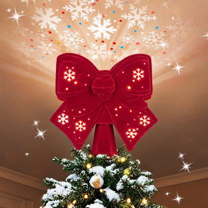 Christmas Tree Toppers Lighted, Christmas Butterfly Tree Topper with Built-in LED Rotating Lights, 3D Glitter Projection for Xmas Party Holiday Decorations