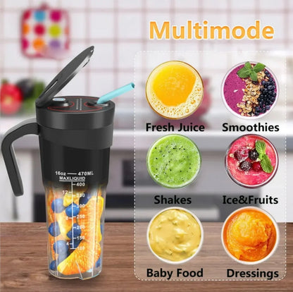 Portable Blender, 16 Oz Personal Size Blender USB Rechargeable for Shakes and Smoothies Portable Juicer, Mini Blender with 6 Blades for Sports/Travel/Home/Gym/Office, Black