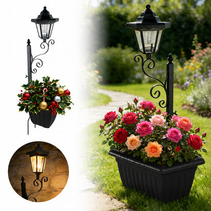Merryhome 1Pack Solar Lamp Post with Planter,Solar Planter Lights with Ground Stake,IP44 Waterproof Warm White Light,Dusk-to-Dawn Lighting,Decorative Lamp for Lawn Patio Deck Front/Back Door