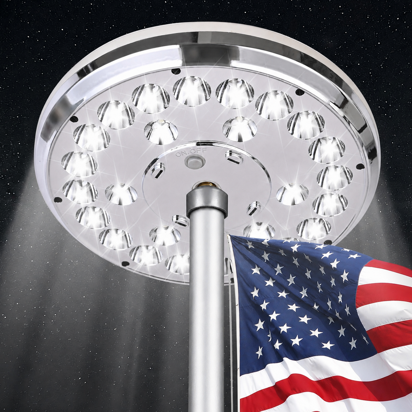 Flag Pole Light Solar Powered, New 26 LED Ultra Bright, Illuminates The American Flag for 8-10 Hours from Dusk to Daw, Auto On/Off - Silver