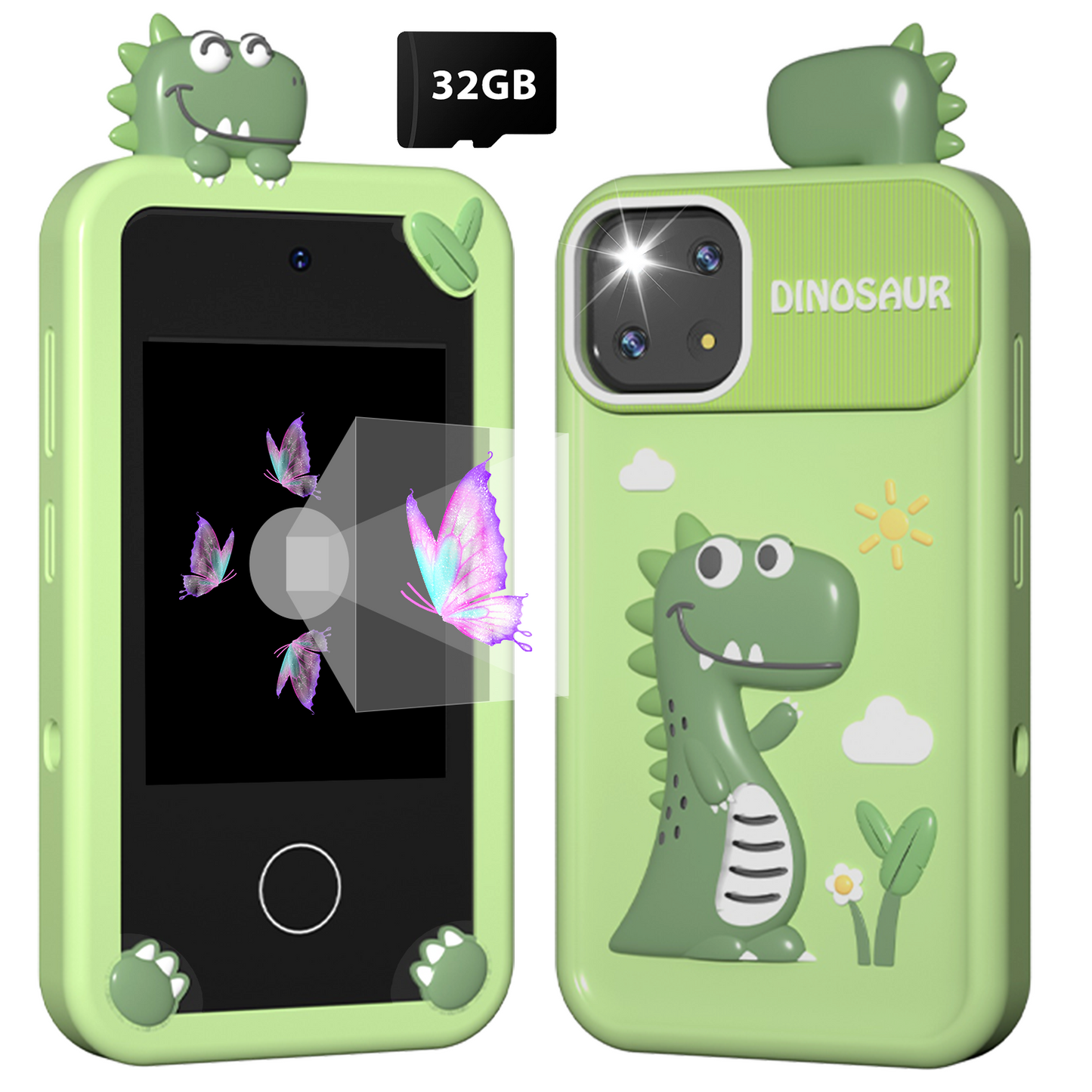 Hoofun Kids Smart Phone for Boys, 2.8" Touchscreen Play Phone with 32G SD Card, Dual Camera, Puzzle Game, Music Player, Christmas Birthday Gifts for Kids Green