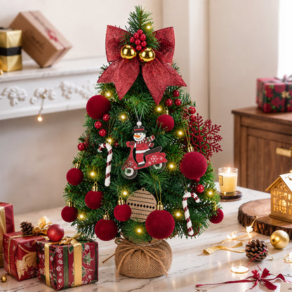 Tabletop Christmas Trees, 18 Inch Mini Small Xmas Tree with LED String Lights, Indoor Holiday DIY Christmas Decor