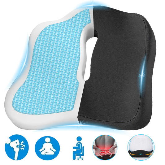 Memory Foam Seat Cushion Cooling Gel Butt Pillow for Sciatica, Tailbone Back Pain Relief, 8-Hour Comfort for Office Chairs, Cars, Wheelchairs Black