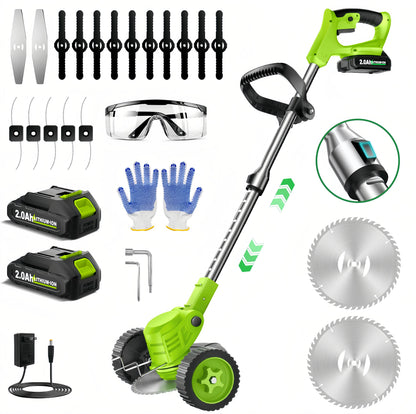 Teblint 800W Electric Weed Wacker, Cordless String Trimmer, Weed Eater Grass Trimmer/Edger/Cutter with Wheels, 2Pcs 21V Batteries, 4 Types of Blades, Adjustable Length for Lawn Yard Garden (Green)
