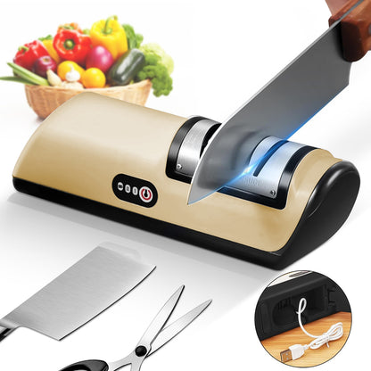 Merryhome Electric Knife Sharpener,2-Stage High-speed Knife Sharpener - USB Charging Automatic Kitchen Gadget for Sharpening Knives,Kitchen Accessories(Gold)