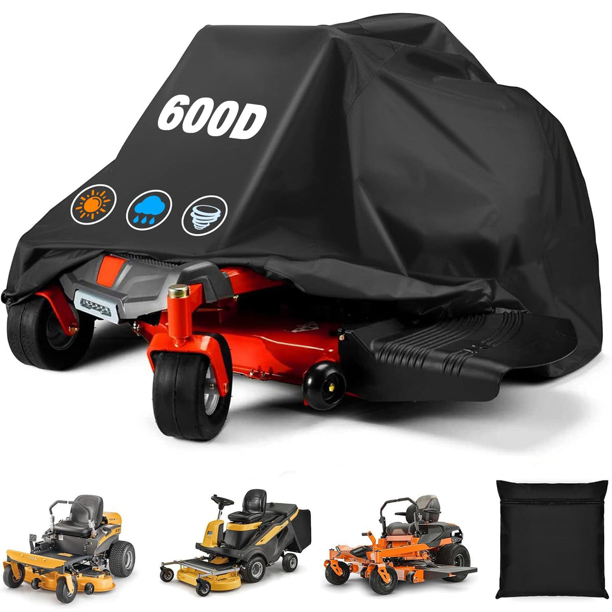 Merryhome Waterproof Turn Mower Cover,600D Riding Lawn Mower Cover,Heavy Duty Tractor Covers with Drawstring & Storage Bag - Universal Fits Decks up to 55",Mildew Resistant UV Protection