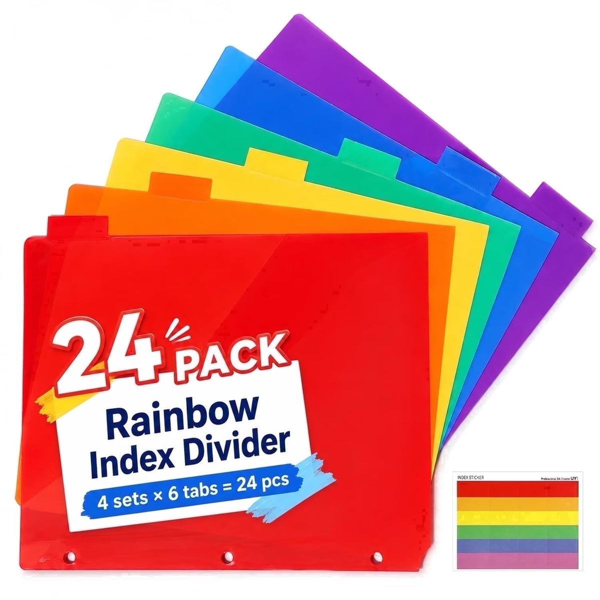 PUCACHI 24-Count Binder Dividers with 6 Color Tabs, 4 Sets of Page Dividers for 3 Ring Binder, US Letter Size, Back to School Supplies