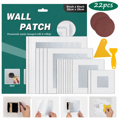 Drywall Repair Patch Kit, 22PCS Aluminum Drywall Patch, 2" 4" 6" 8"Wall Patch Repair Kit, Self Adhesive Wall Mesh Repair Quick Fix Plaster Wall