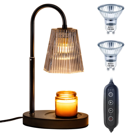 Candle Warmer Lamp with Timer,Dimmable & Adjustable Height Wax Melts Warmer,Top Down Melting for All Jar Candles,Black (Includes 2 Halogen Bulbs)