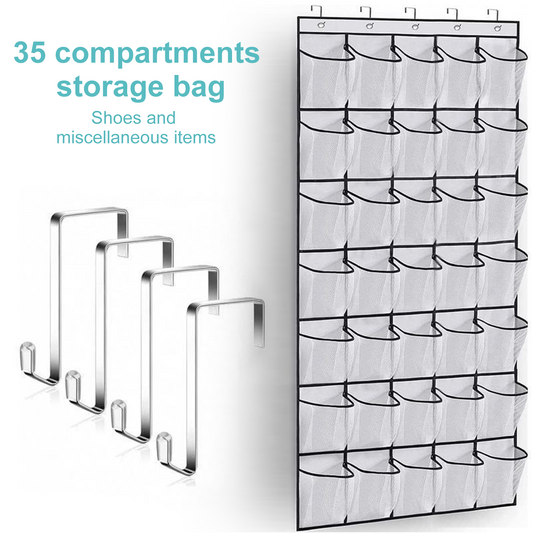 SPORTS JOY 35 Pockets Over the Door Shoe Organizer, Hanging Shoe Organizer for Door with 35 Mesh Pockets Large Capacity Shoe Hanging Storage Bag with 4 Metal Hooks (White)