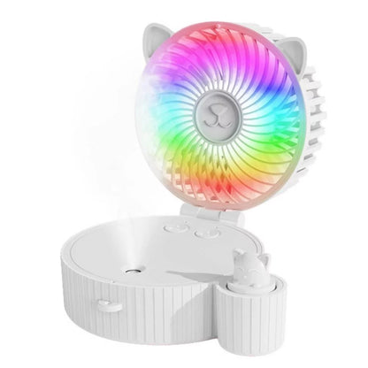 Sevenlady Portable Fan, 5in Foldable Desktop Fan, Battery Powered Personal Air Cooling Fan and Humidifier with 3 Speeds 7 Colors for Room, Office, Camping Accessory, White