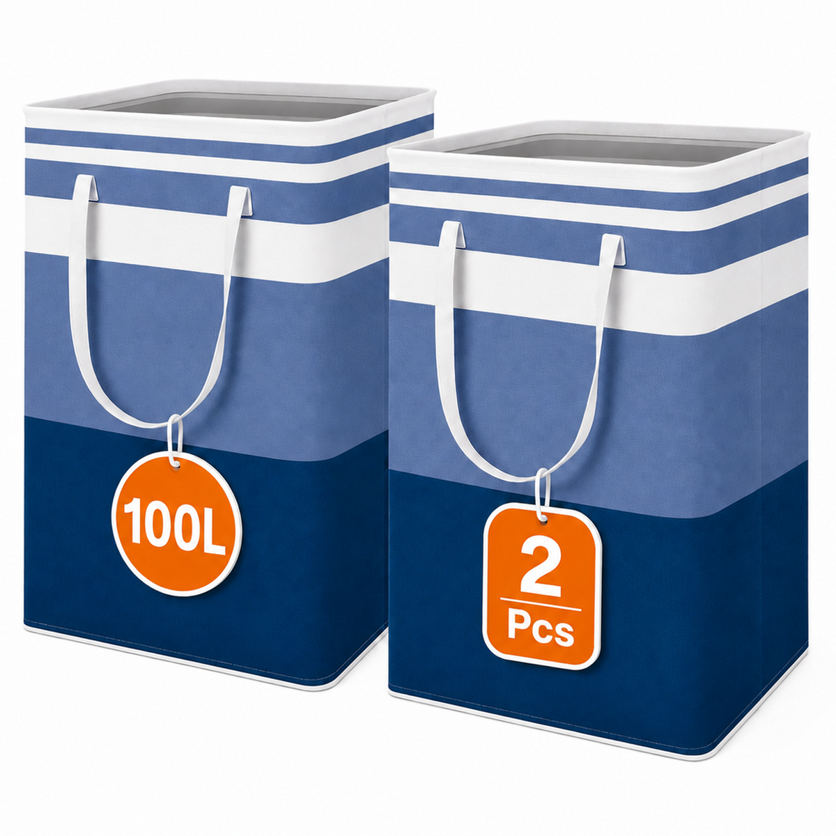PUCACHI 2 Pack 100L Laundry Hamper Collapsible-Large Laundry Baskets,Freestanding Waterproof Clothes Hamper with Easy Carry Handles in Laundry Room Bedroom Bathroom College Dorm for Adults,Blue