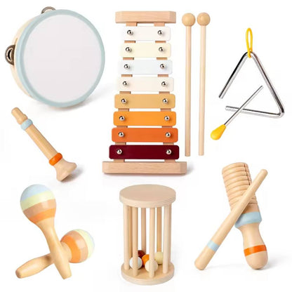 Teblint Toddler Musical Instruments Toys, Baby Toys for Kids Preschool Educational, Montessori Wooden Percussion Instruments Set Xylophone Gift for Kids 1-3 Boys and Girls