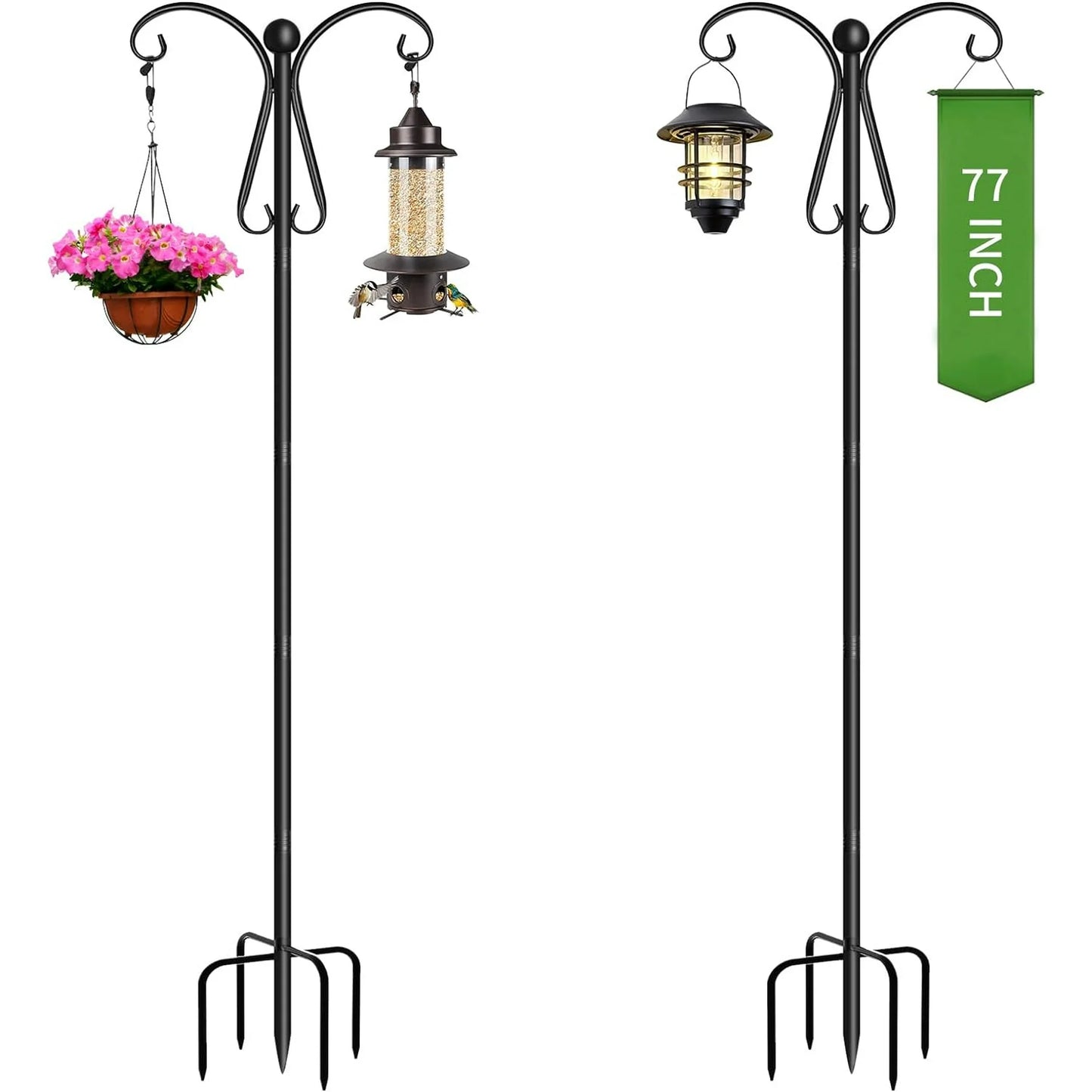 92" Shepherds Hooks for Outdoor, Thickened Bird Feeder Pole with 5 Prongs Base, Heavy Duty Shepherds Hook, Adjustable Garden Hanging Stand for Bird Feeder, Hanging Plant, Wedding Decor