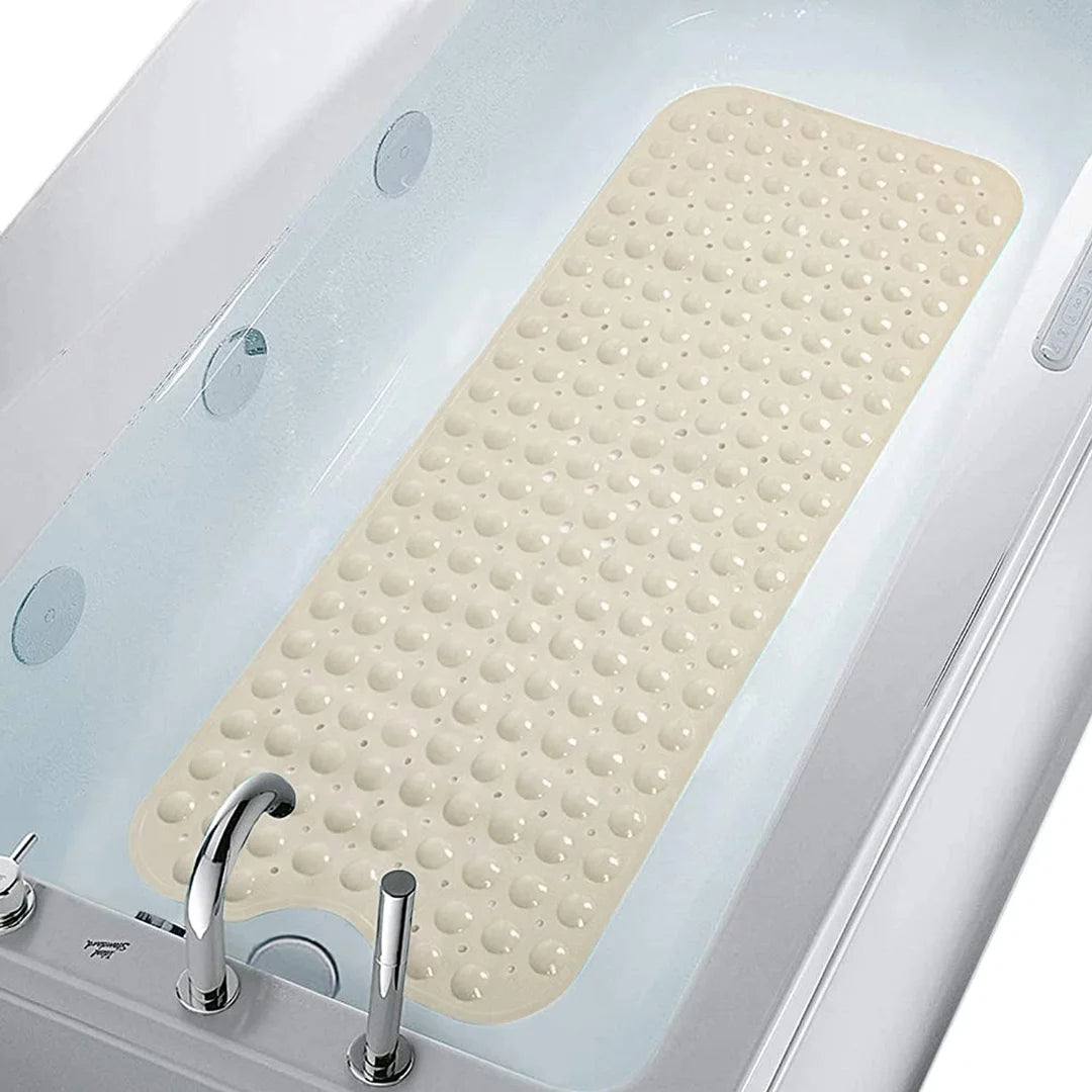 Bath Tub Mat, Non-Slip Bath Mat, 39x16 inches Shower Mat, PVC Bathtub Mat with Suction Cups & Drain Holes, Machine Washable, Beige