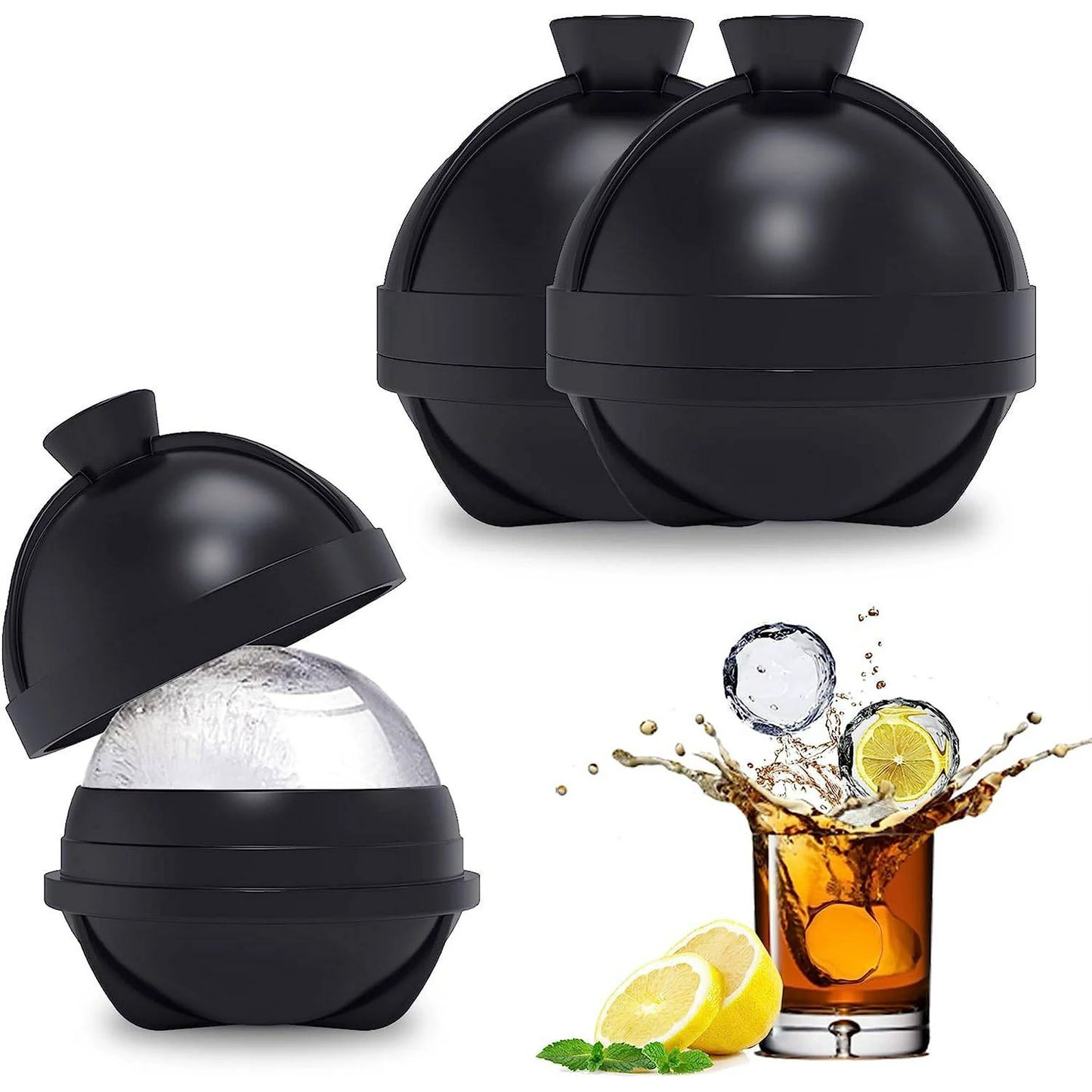 Sevenlady Ice Cube Mold, 2 Pcs Silicone Ice Molds, Sphere Ice Cube Maker, Ice Ball Maker with Built-in Funnel for Whiskey, Cocktails Drink, Easy Release, and BPA Free