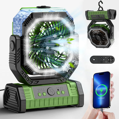Merryhome 10000mAh Portable Camping Misting Fan,Oscillating Camping Fan with Light,Rechargeable Fan with 9oz Water Tank,4 Speed & 4 Timer Settings Outdoor Fan for Camping（Green） ﻿ ﻿