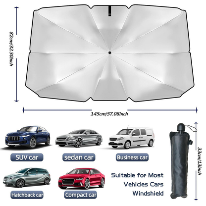 Windshield Sun Shade for Car, Car Window Shade, Foldable Car Sun Shade for Windshield, Car Umbrella Sunshade Cover with Fiberglass Skeleton, Heat and UV Protection, Car Accessories(57"x34")