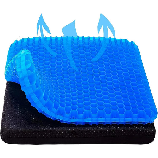 Gel Seat Cushion, Office Chair Cushion, for Pressure Relief Pain, with Non-Slip Cover, Thickened Double Breathable Honeycomb Design for Office, Home, Car, Wheelchair (Blue)