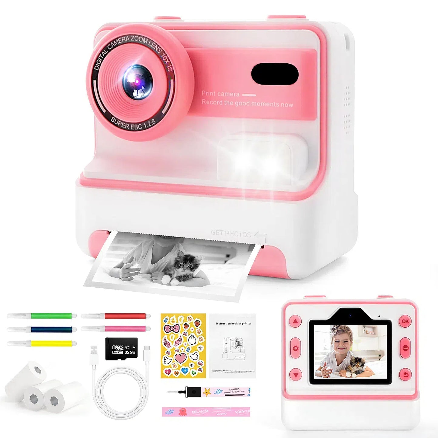 Teblint Kids Camera Instant Print, 2.4 Inch Screen Instant Camera, 1080P HD Digital Video Cameras, Toys for Girls & Boys 3-12 Years, Best Christmas Birthday Gifts (Pink)