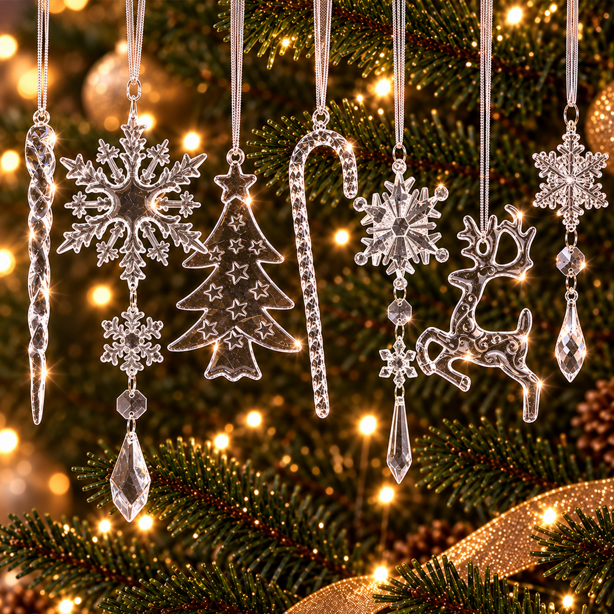 Christmas Decoration Crystal Ornaments, 18Pcs Acrylic Hanging Ornaments, Snowflake Icicle Drop Shaped Decorations for Christmas Tree, Winter Holiday Party