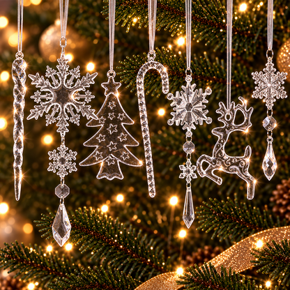 Christmas Decoration Crystal Ornaments, 18Pcs Acrylic Hanging Ornaments, Snowflake Icicle Drop Shaped Decorations for Christmas Tree, Winter Holiday Party