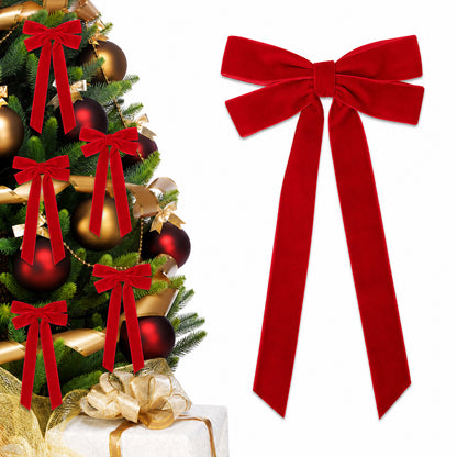 PUCACHI 24Pcs Red Velvet Ribbon Christmas Bows for Christmas Tree,5 x 10in Xmas Ornaments for Tree Front Door Wreath Holiday Gift Wrapping Bows