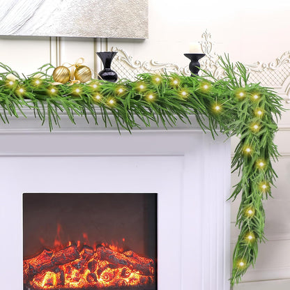 PUCACHI 2 Pcs 6 Ft Christmas Garland,Artificial Norfolk Pine Garlands with 40 LED Lights,Artificial Greenery Garland for Table,Mantle,Window,Indoor,Outdoor Christmas Decorations（Green）