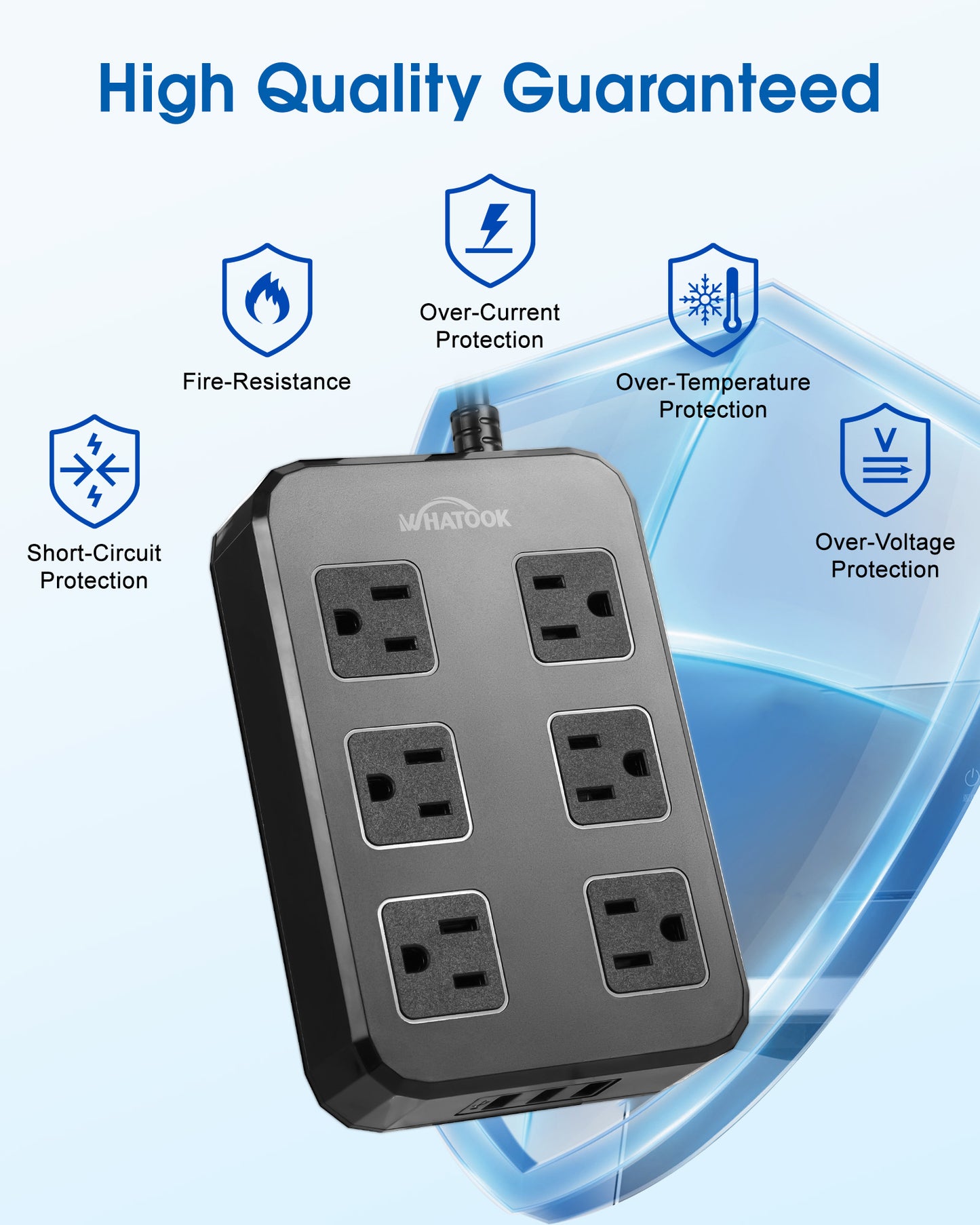 IPX6 Outdoor Power Strip Weatherproof, Waterproof Surge Protector with 6 Wide Outlet with 3 USB Ports, 6FT Long Extension Cord, Wall Mountable for Outside Decorations