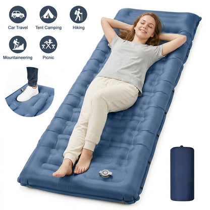 Merryhome Camping Sleeping Pad,Extra-Thick Camping Mat with Pillow,Built-in Foot Pump Inflatable Sleeping Pads Ultralight for Camping Backpacking Hiking Traveling Tent（Single,Blue）