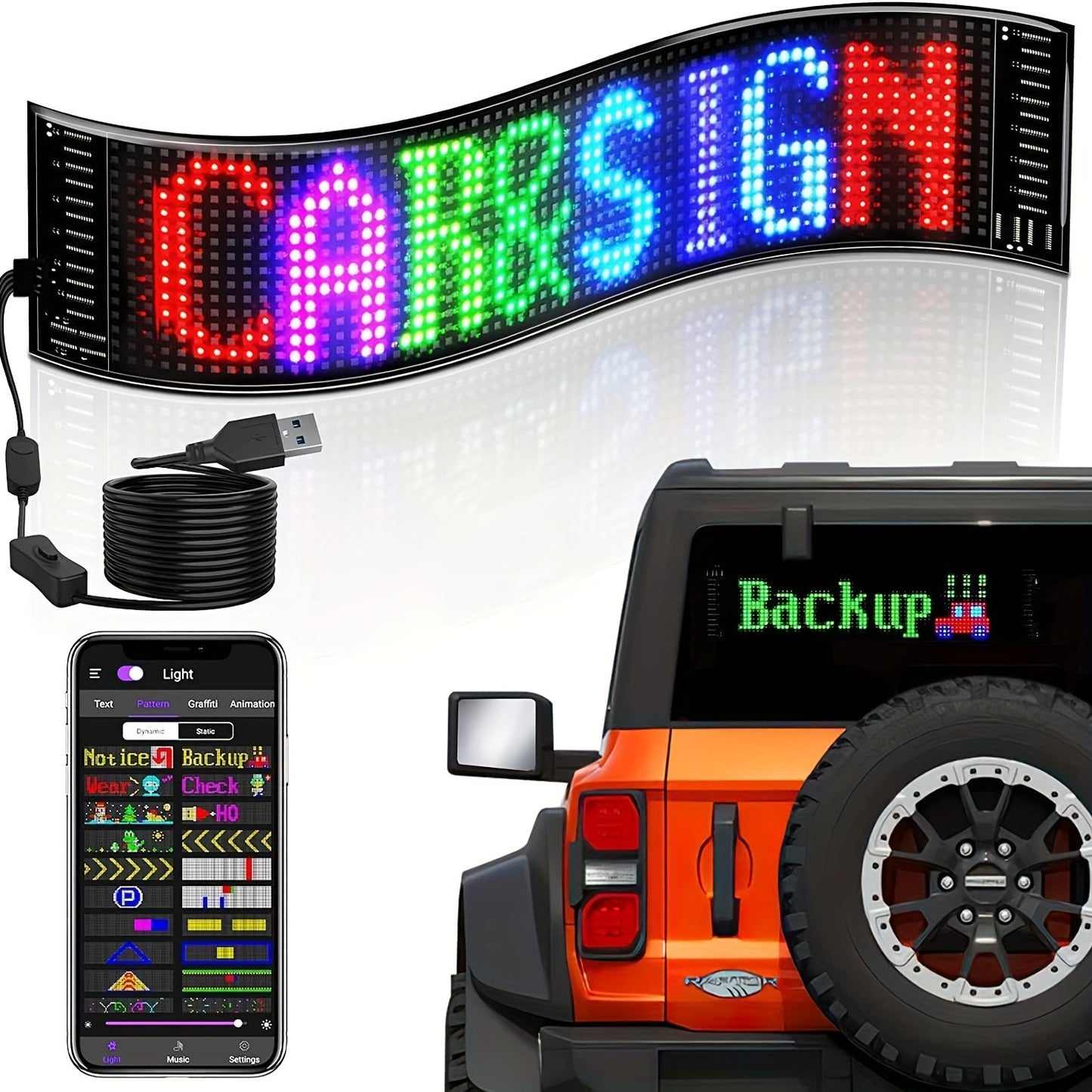 WHATOOK Scrolling LED Sign, Programmable Flexible LED Matrix Panel, Bluetooth Application Control DIY LED Sign for Car Party Wedding Festival