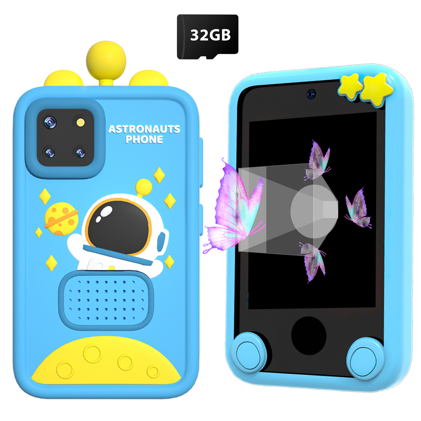 Henotian Kids Smart Phone, 2.8" Touchscreen Play Phone with 32G SD Card, Dual Camera, Puzzle Game, Music Player, Christmas Birthday Gifts for Kids Blue